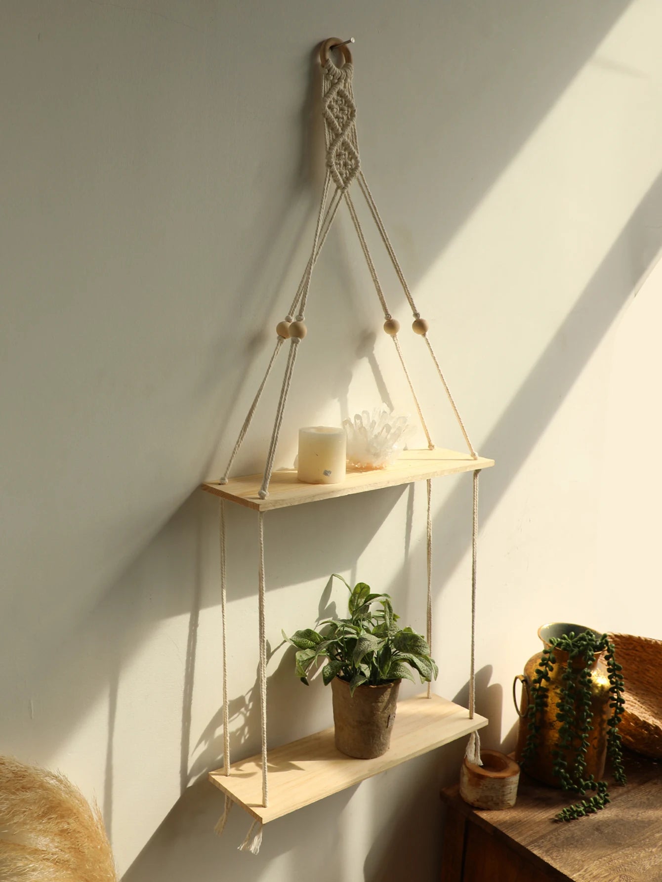 Wood Wall Shelf Macrame Bedroom