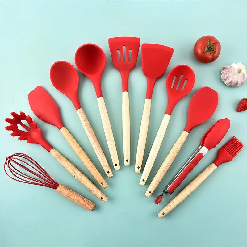 Wooden Handle Silicone Kitchen Utensils