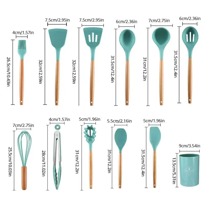 Wooden Handle Silicone Kitchen Utensils