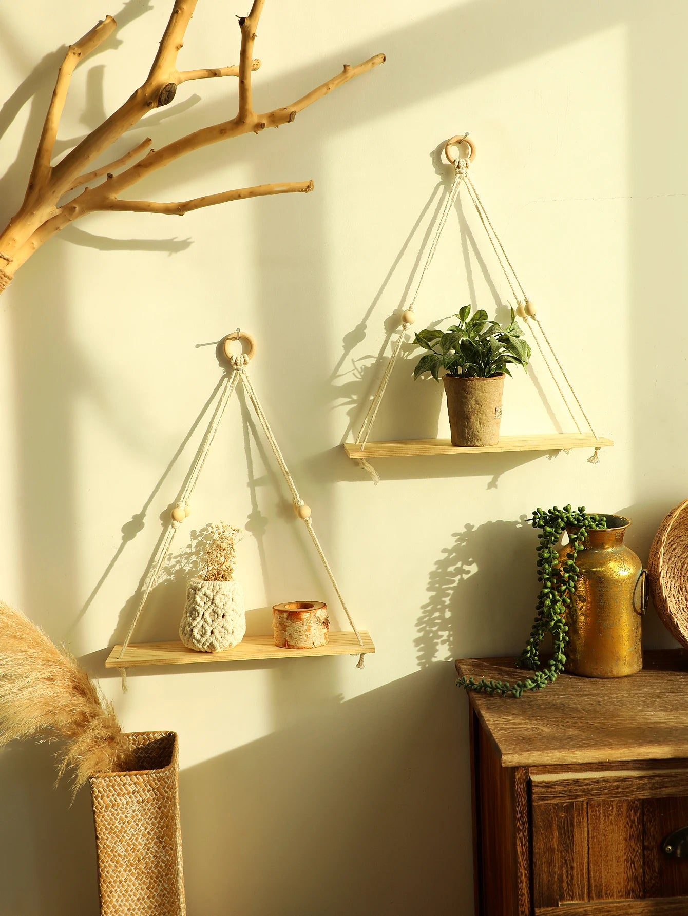 Wood Wall Shelf Macrame Bedroom