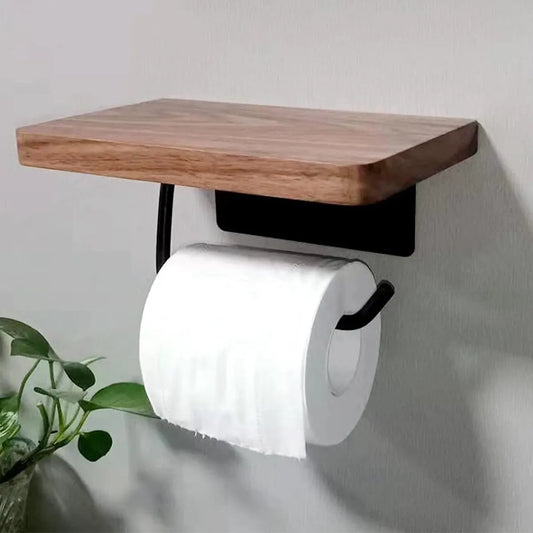 Wooden Shelf Tissue Roll Hanger Bathroom